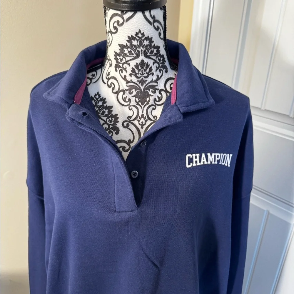Champion Navy Blue Quarter-Button Pullover Sweatshirt NWT - Picture 3 of 8